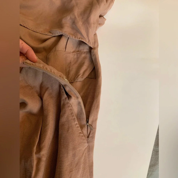 Aritzia Wilfred Brax Nutmeg  Linen
Blend Jumpsuit Open Front Wrap cut out size 4 - Picture 13 of 16